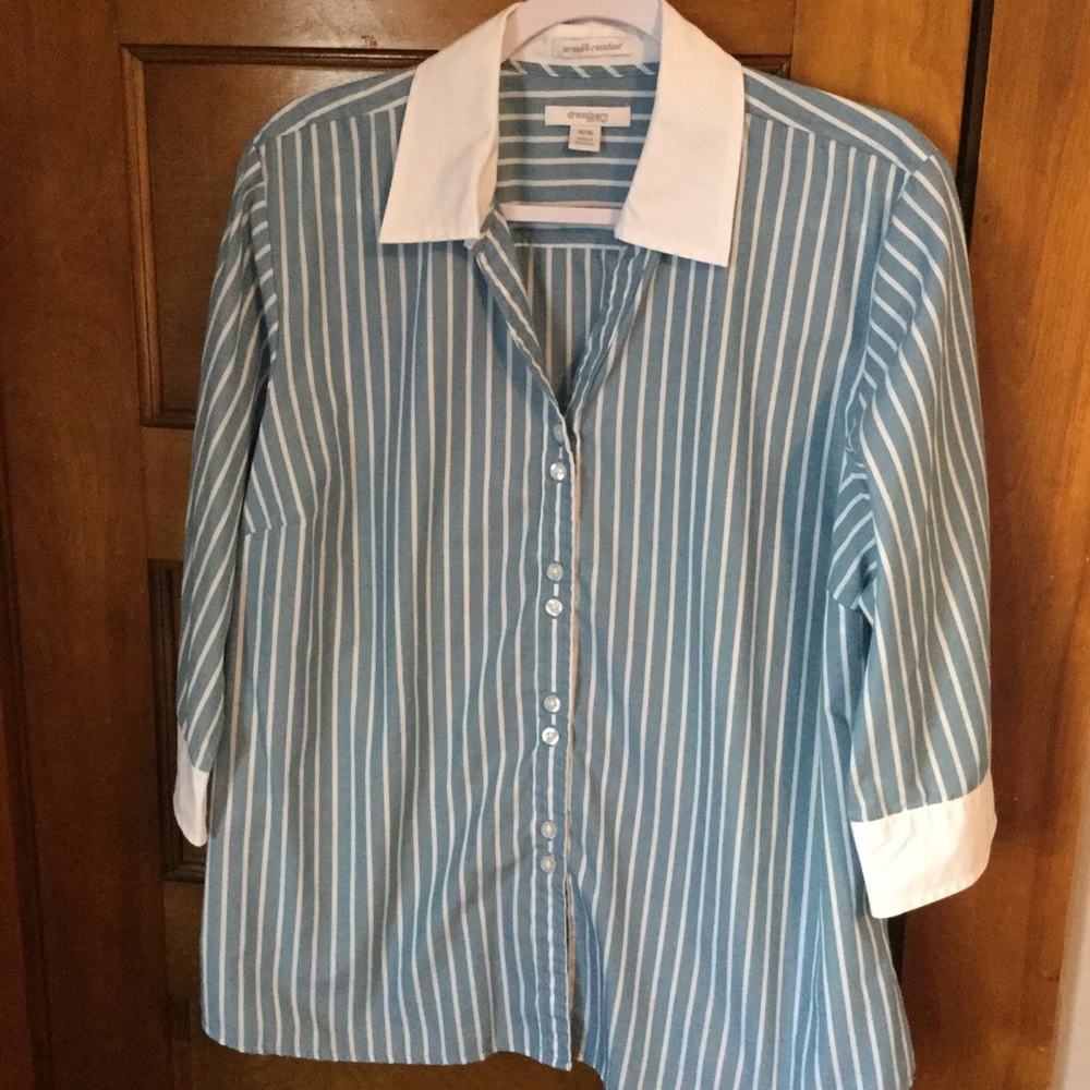 Dress Barn Striped Blouse with Contrast Collar
